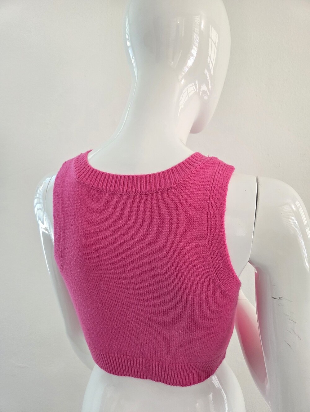 Hot Pink Knit Sleeveless Crop Top Vest Size Small - Picture 7 of 14
